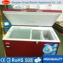 300L red color horizontal top open solid door chest freezer